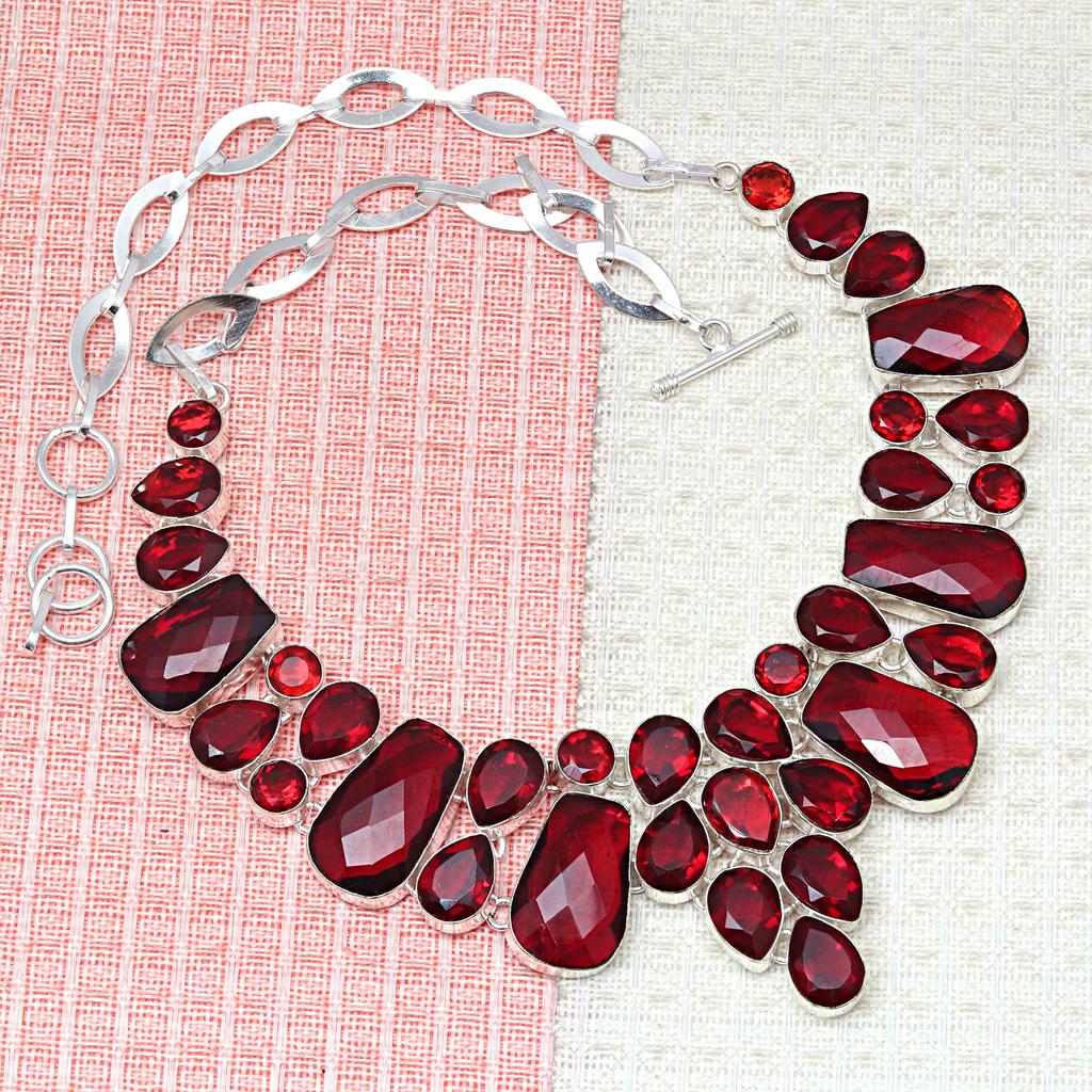 Necklace Mozambique Garnet Facited Gemstone Jewelry 18-20''