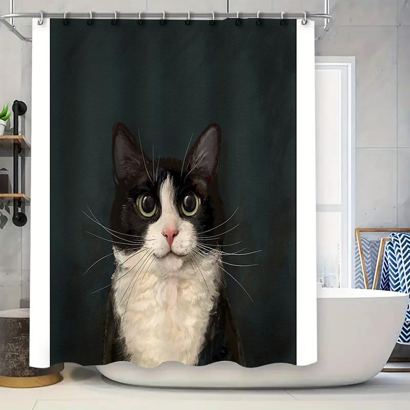 

Cat Shower Curtain Cute Kitten Bathroom Decor Washable Waterproof Fabric Pet Lover Gift Home Decoration Artistic Pattern W60H190(CM)-1 Pcs