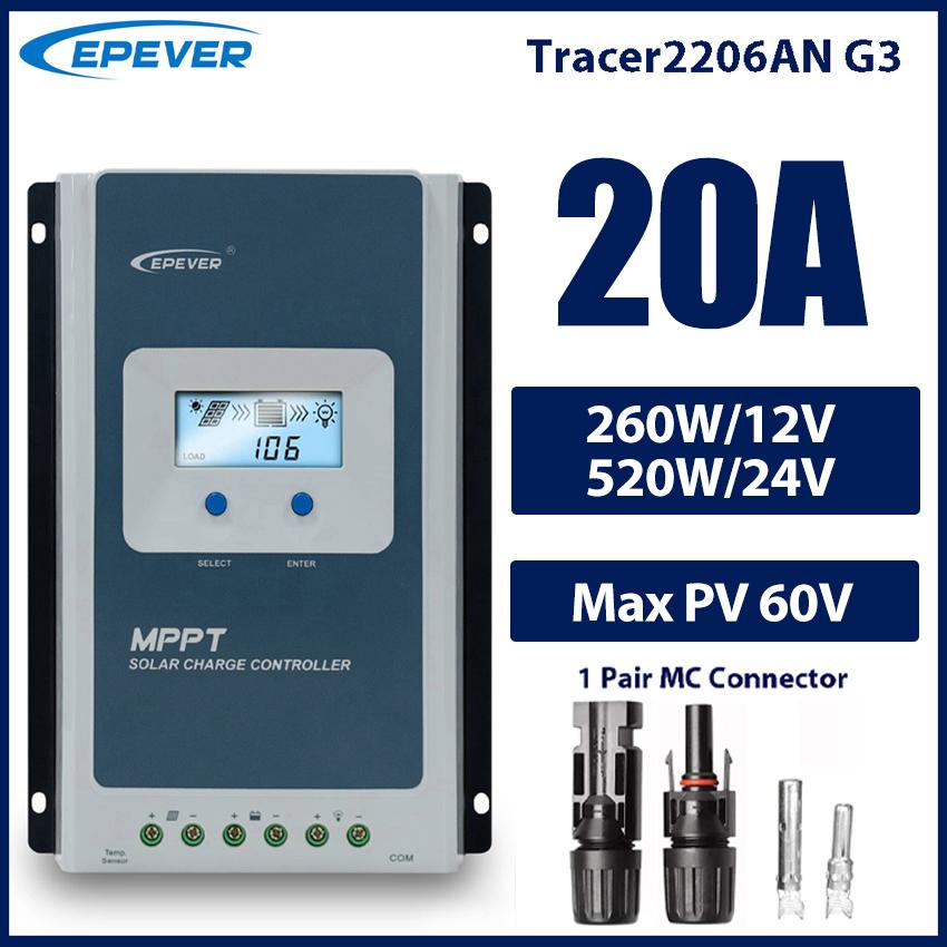 

EPEVER MPPT Контролер сонячного заряду Tracer 10A 20A 30A 40A 12V 24V Tracer1206AN Tracer2206AN Tracer3210AN Tracer4210AN Tracer2206ANG3