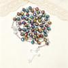 8mm Seven-Color Crystal Glass Prayer Beads Necklace with Cross Pendant