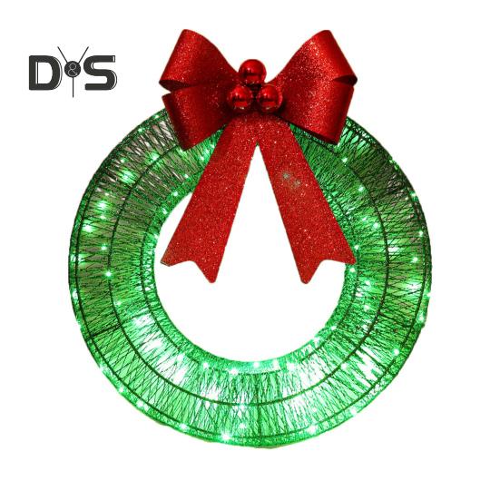 

Освещенный рождественский венок, большой рождественский венок с красным бантом для входной двери, окна, крыльца, праздничного декора зелёный