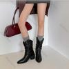 Nouvelles Bottes de Cowboy Western à la Mode Designer Pointues Plissées Talon Épais Tige Moyenne Courtes Bottines de Chevalier pour Femmes Chaussures Style Rue