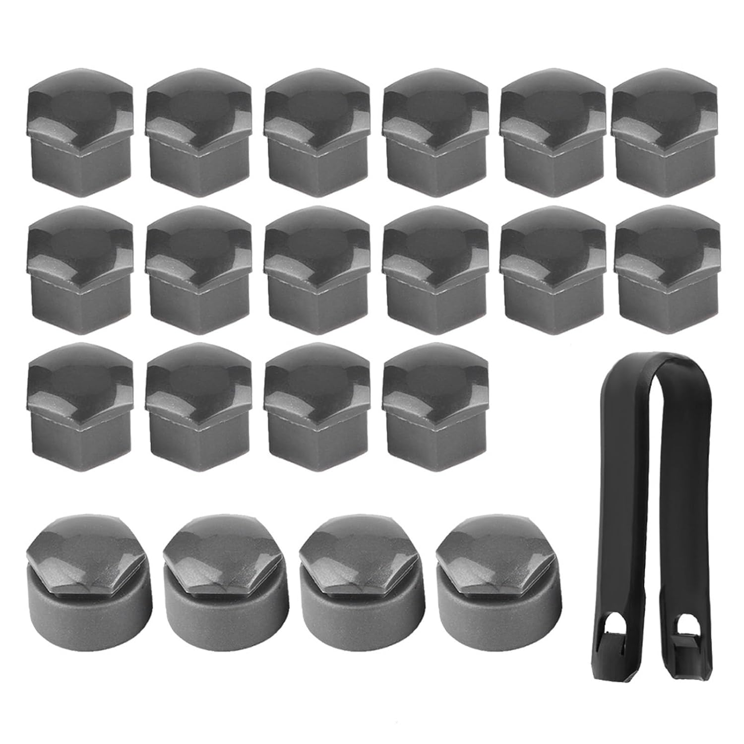 Qiilu 20pcs Lug Nut Covers Universal 17mm ABS Car Cover Protective Caps Wheel Lug Nut Center Cover Bolt Cover with Extractor for Wheel Gray