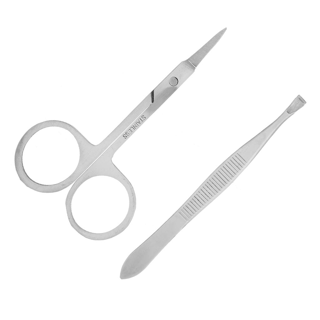 Set Pince à Épiler Ciseaux pour Poils de Nez Comprend Pince à Épiler pour Tailler les Poils de Nez Courbe et Ciseaux à Bout Rond pour Poils de Nez