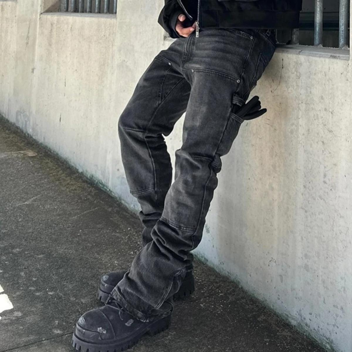 

DRIPX Повседневные мужские джинсы Уличная мода Винтажные Однотонные Прямые джинсовые брюки Мужские Стильные Узкие Джинсовые брюки S