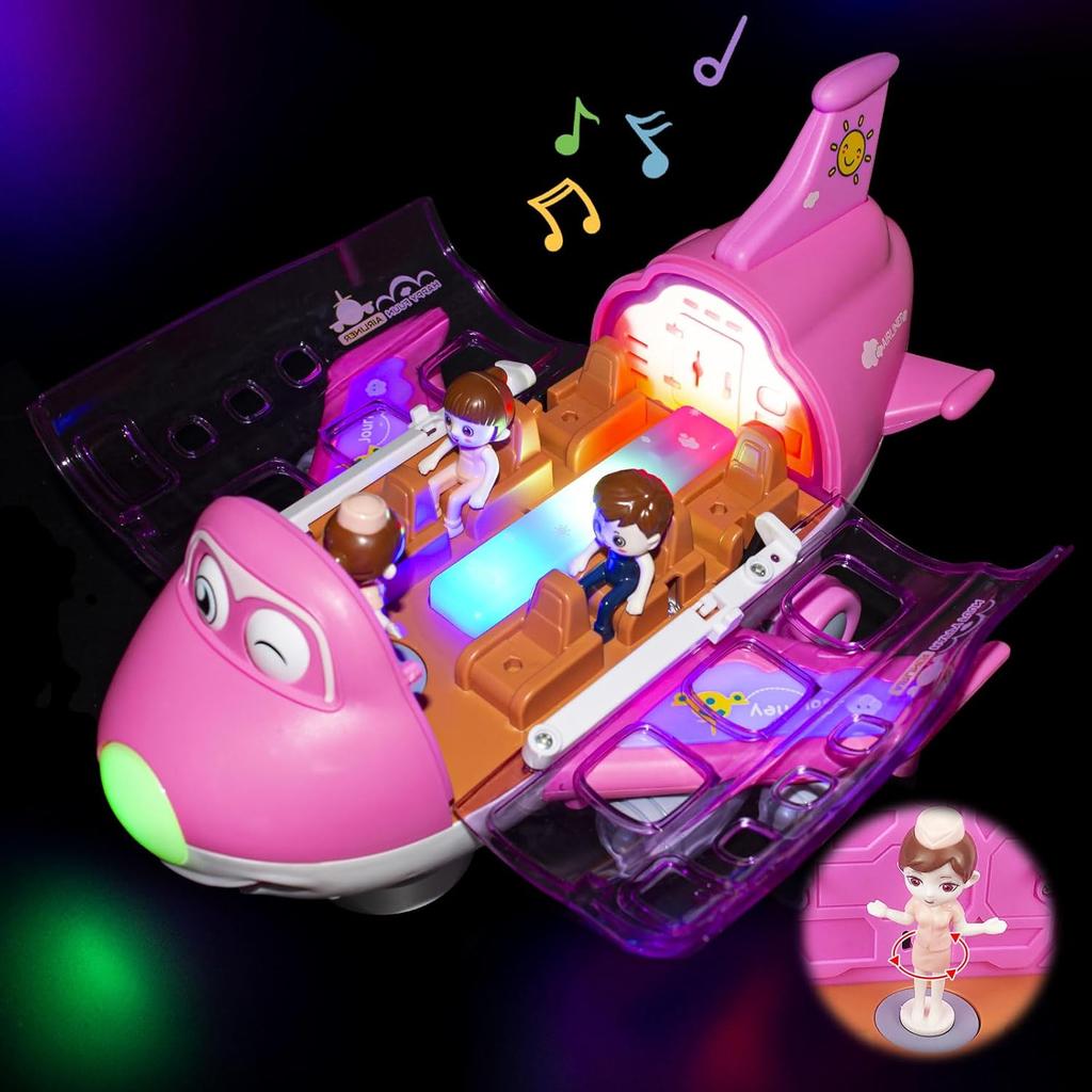 Airplane Toys for Toddlers, Bump and Go Action Air Plane with LED Flashing Lights & Sounds, Aircraft Toy Gifts for Boys Girls