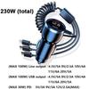PD QC3.0 230W Car Charger - 5-Port USB C Type C Adapter | Fast Charge In-Car Phone Charger for iPhone Samsung Huawei Xiaomi