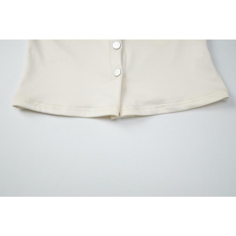 Women Summer Cowl Neck Short Sleeve Button Detail Slim Fit Solid Color Casual Blouse