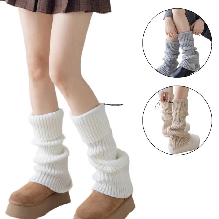 Solid Color Drawstring Leg Warmers for Women Girls Ribbed Knit Turn Cuff Boot Covers Socks for Ballet Dance Skating Yoga