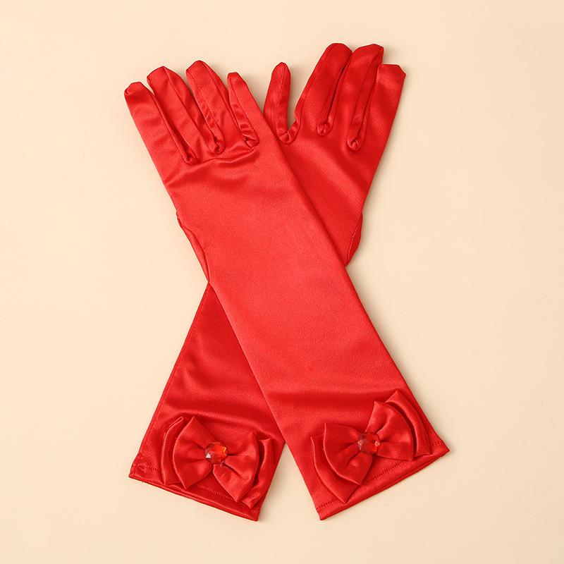 

Children Satin Sequins Bow Long Gloves Princess Dance Performance Stage Gloves Girls Solid Full Finger Mittens Accessories One Size