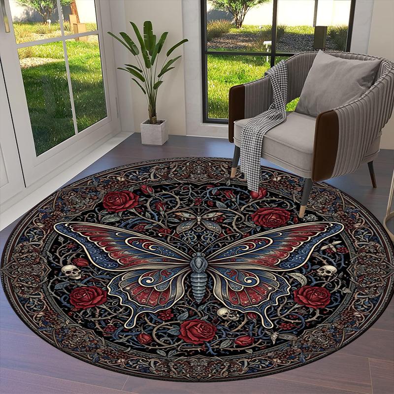 Schmetterling Gotischer Prunk Runder Teppich, Teppich für Wohnzimmer Schlafzimmer Sofa Spielzimmer Dekor, Rutschfeste Fußmatte83