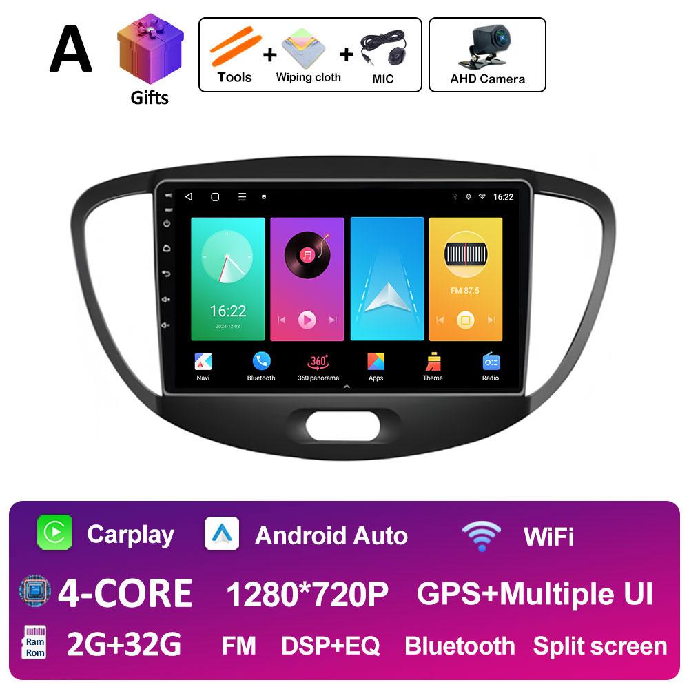 For Hyundai I10 2007 2008 2009 2010 - 2013 Android 14 Wireless Carplay GPS Navigation QLED IPS Screen Bluetooth WIFI Accessories