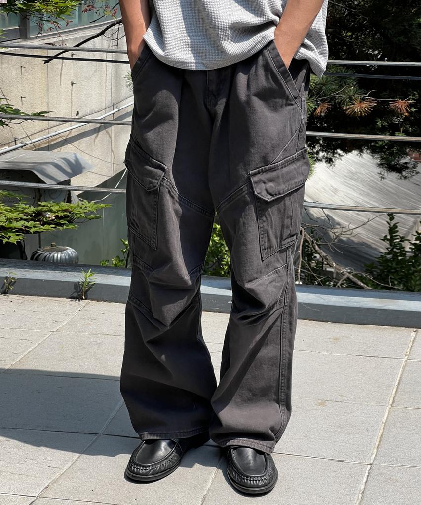 INDUST Pigment Washed Cargo Wide Pants_Charcoal