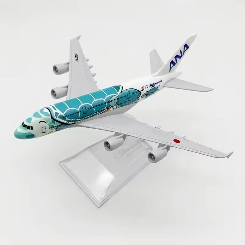 A380 Metal Aircraft 16cm Japan ANA Series 1:400 Green/Blue/Orange Sea Turtle Airplane Alloy Model for Aviation With Base Gifts