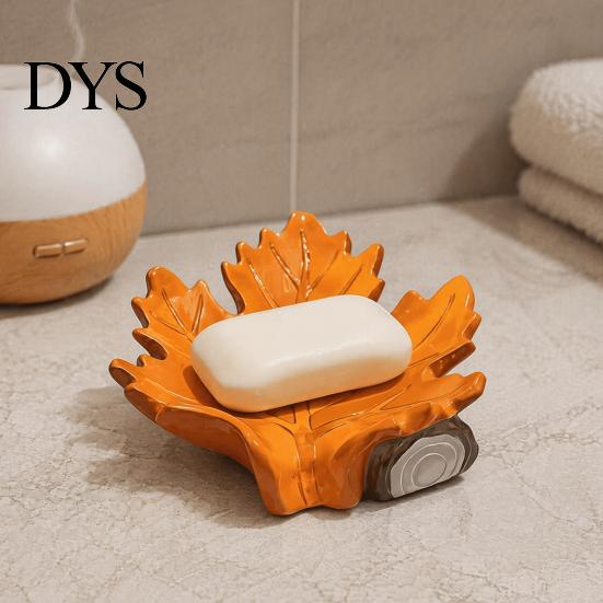 Resin Soap Holder for Bathroom Creative Simulated Maple Leaf Dish, Quick Drainage Laundry Decorative Tray Vanity Soap, Stylish Kitchen Counter Modern