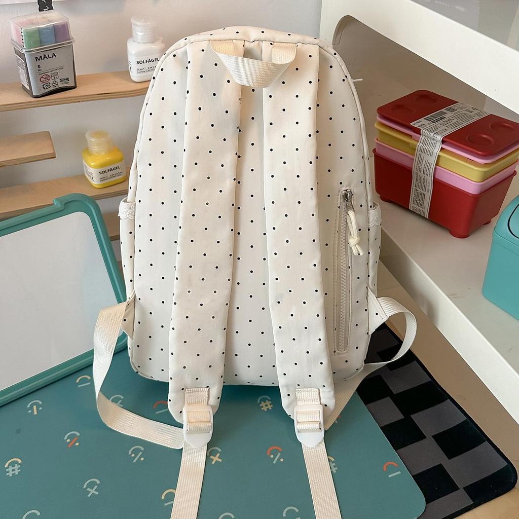 Schoolbag Fresh Milk Blue Wave Dot Strawberry Lace Backpack Sweet Healing Student Party Daily Shopping Backpack