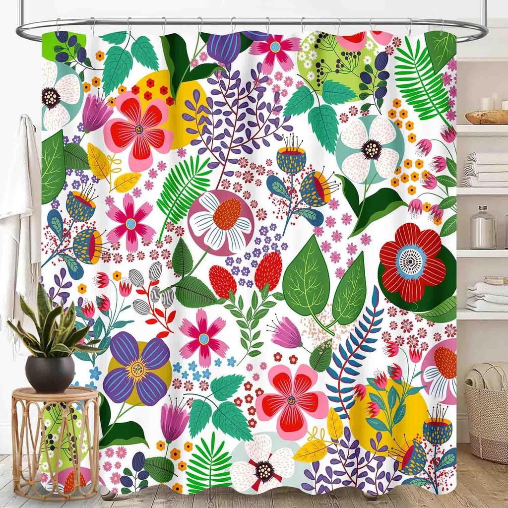 Boho Floral Shower Curtain for Bathroom,Colorful Mandala Tropical Flower Vibrant Ethnic Paisley Print Bohemian Unique Vintage