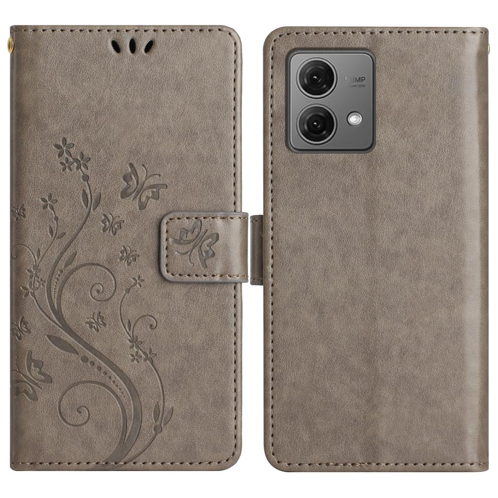 Für Motorola Moto G85 5G/S50 Neo 5G Leder-Wallet-Hülle Schmetterling-Blumen-geprägtes Handy-Cover mit Riemen