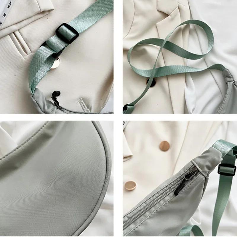 Geantă de piept de culoare solidă pentru femei, de călătorie de capacitate mare, cu centură pentru femei, cu jumătate de lună, rochie de stradă zilnice