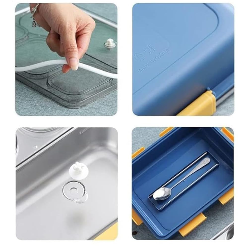 RSINC 3 Compartment Stainless Steel Lunch Boxes for Boys | Office Vaccum Tiffin Box for Women Leak Proof Snack  (Assorte Color) Lunch Box 750 Ml