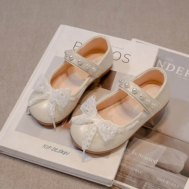 

Kids Flats MaryJanes Round Toes Non-slip Girls Dance Performance Shoes with Mesh Bow 2025 New Fashion Children Princess Shoes 23 бежевый
