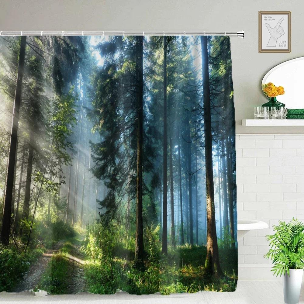 Refreshing Spring Scenery Shower Curtain Waterproof Landscape Shower Curtain With 12 Hooks Bathroom Decor Bathroom Accessories