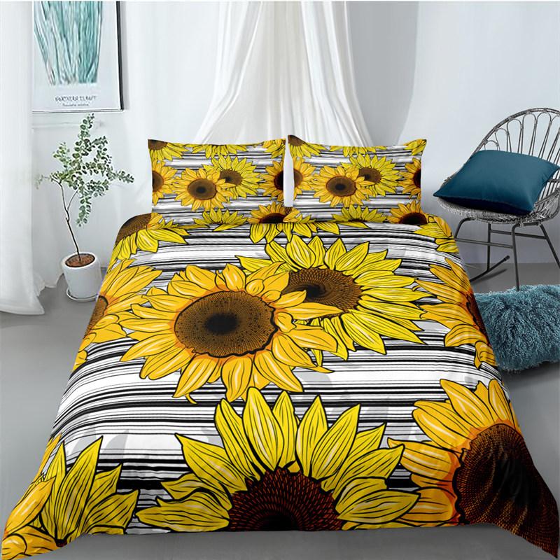 Sonnenblumen-Bettbezug Gelbe Blume Bettwäsche-Kollektion Einzelbett King Mikrofaser Bauernhaus Grüne Blätter Blumiger Bettdeckenbezug mit Kissenbezug