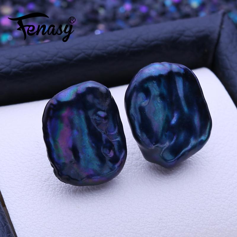 

FENASY Натуральные пресноводные жемчужные серьги Модные барочные жемчужные серьги-гвоздики для женщин Подарок на день рождения Оптовая продажа чёрный