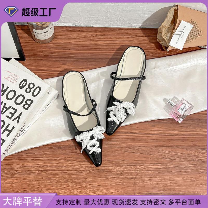 Sheepskin version~ Retro single shoes for women to wear high-end bag head Muller shoes front lace-up pointed women's shoes have a versatile temperame