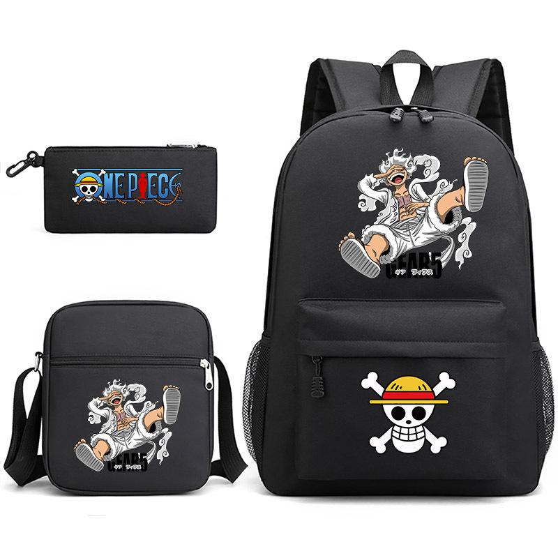 One Piece themed printed backpack + shoulder bag + pencil case three-piece student backpack set 0083