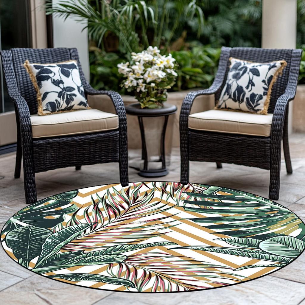 1pc Tropical Leaves Pattern Rug, Round Washable Large Decorative Rug for Living Room/Bedroom/Office/Playroom/Camping