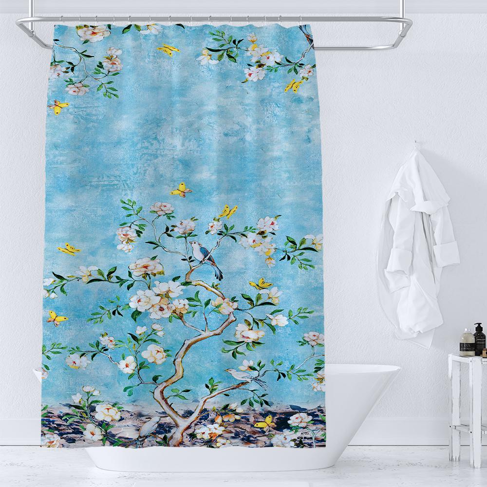 Chinese Style Flowers Birds Bath Curtains Waterproof Bathroom Curtain 3D Printed Fabric With Hooks Decoration Shower Curtain