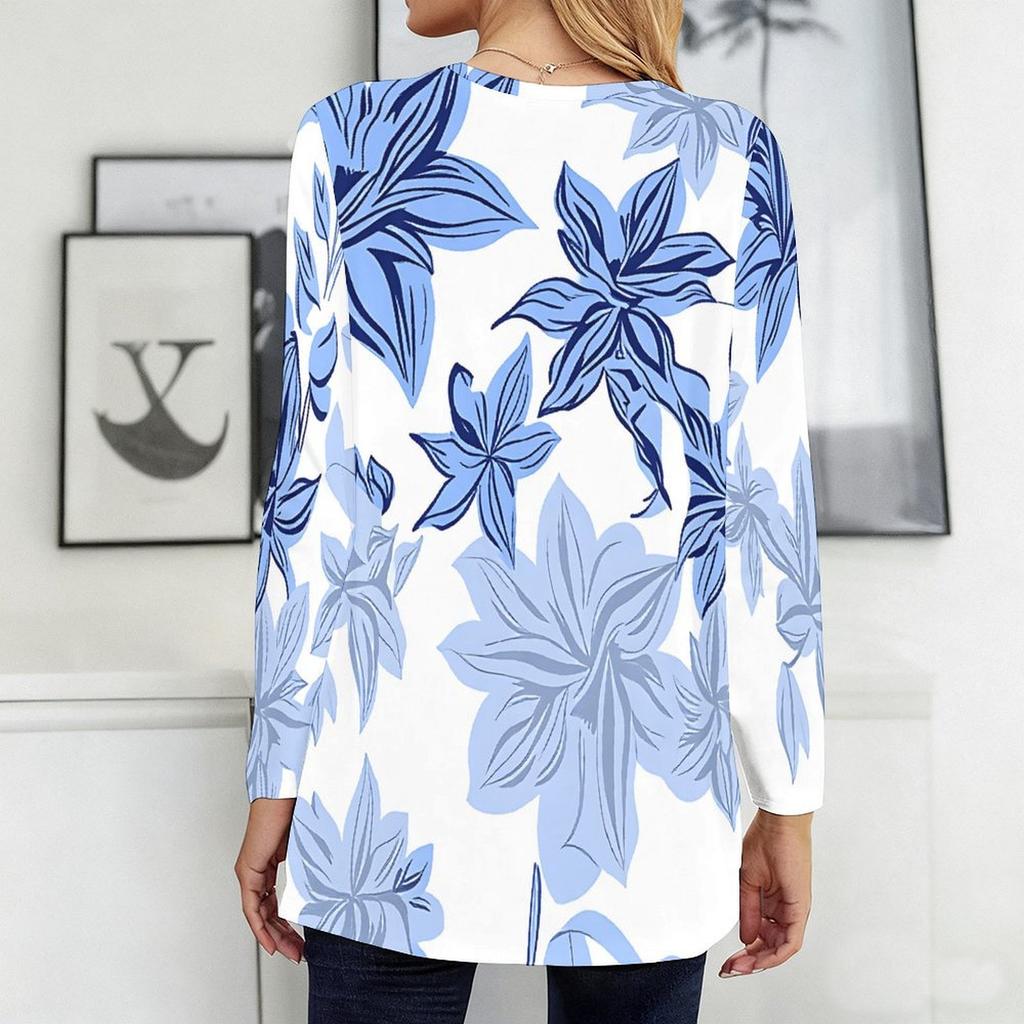 Ladies Plus Size Crew Neck Long Sleeve Tunic Soft Oversized Tops For Household And Casual Outdoor Wear