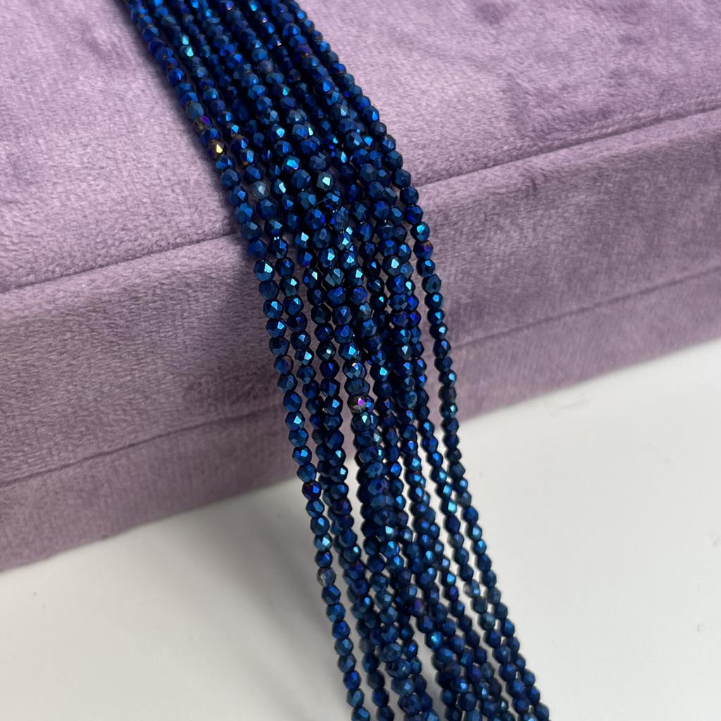 5 String, Blue Plated Glass Seed Beads 2mm/3mm, 38cm Strand, Dainty Loose Beads for DIY Minimalist Y2K Bracelet Layering Necklace Jewelry Making