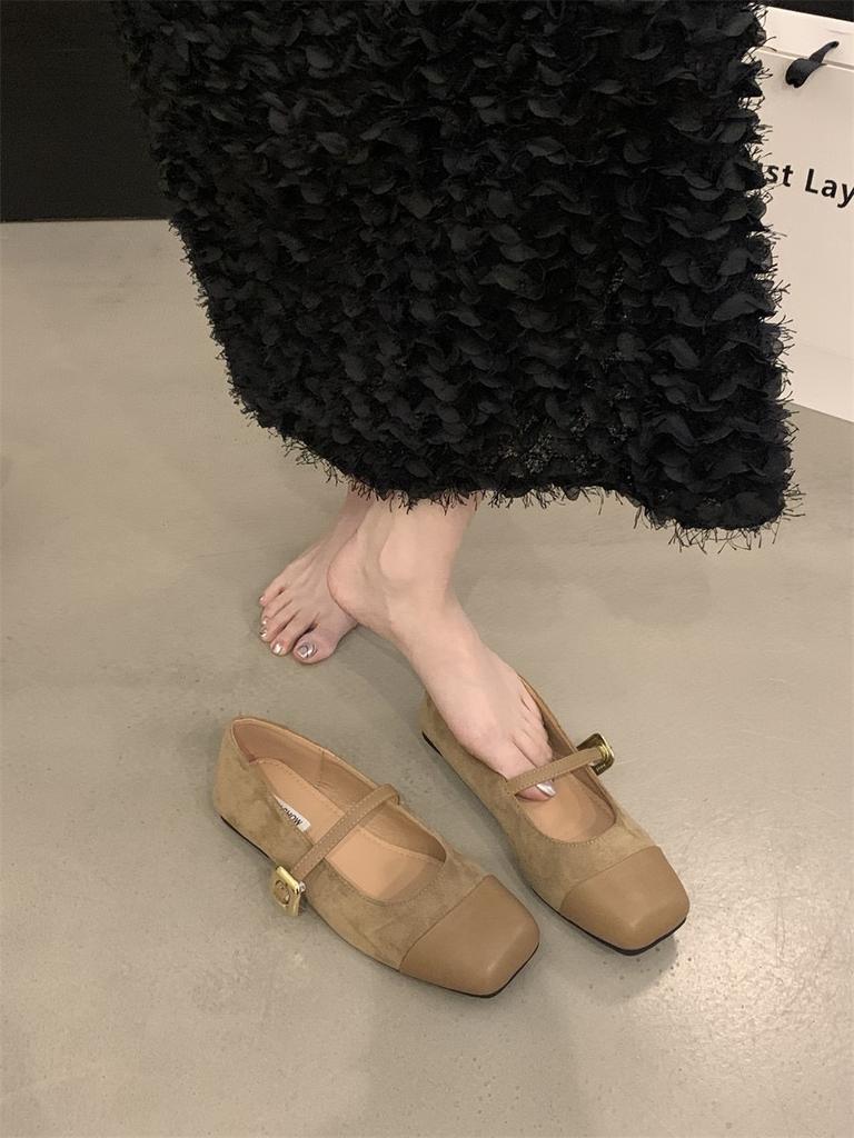 Square Head Shallow Mouth Single Shoes Women's Spring New Temperament Flat Bottom Mary Jane Shoes Women