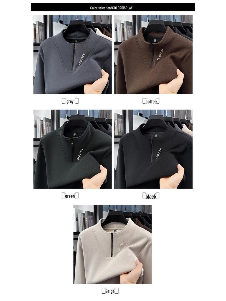 Men's Plush Half-Zip Stand Collar Fleece Sweatshirt for Autumn/Winter
