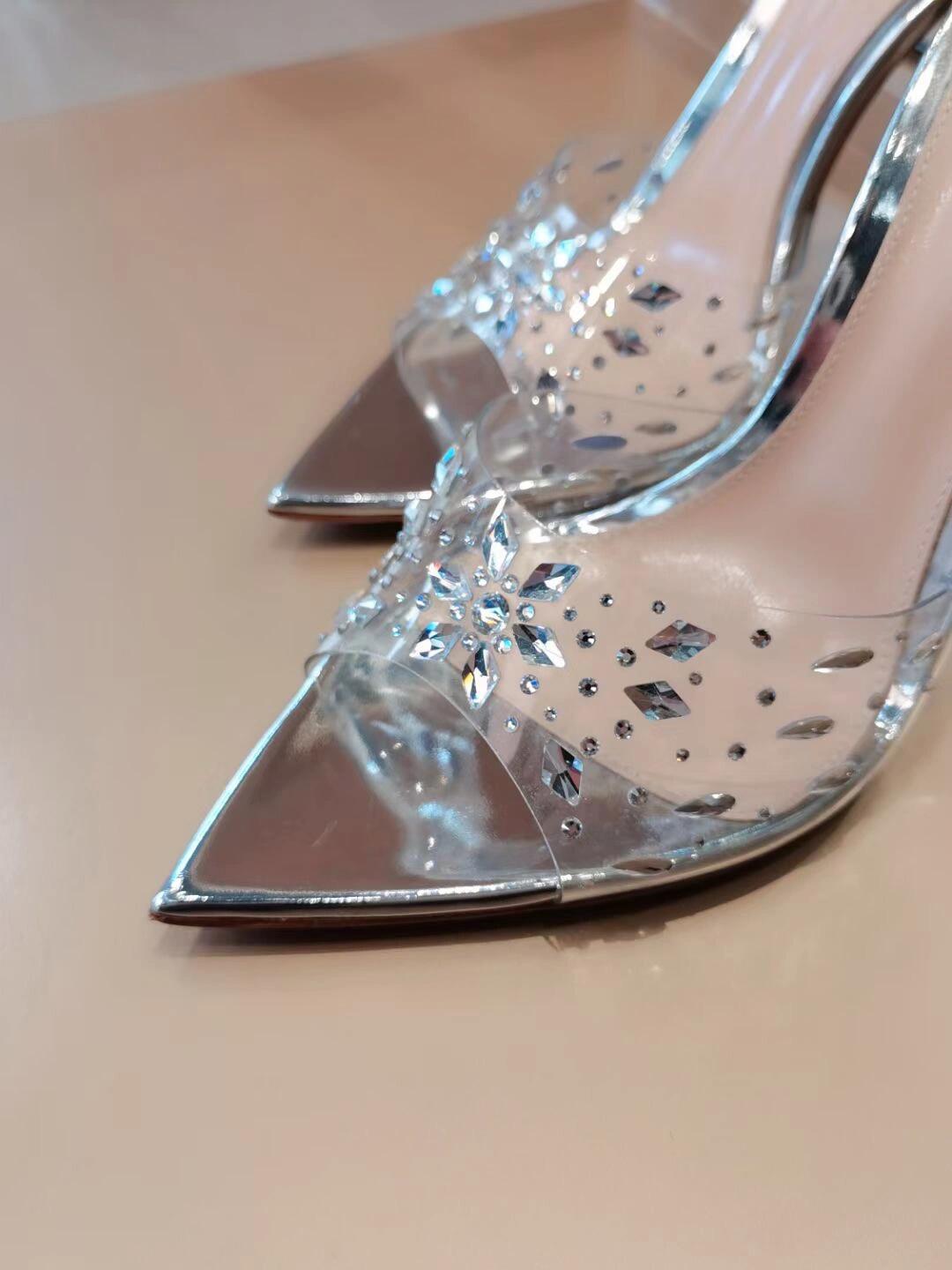 

XD Huizhou 2025 autumn new snowflake rhinestone high-heeled slippers European and American temperament fashionable versatile silver pointed 34