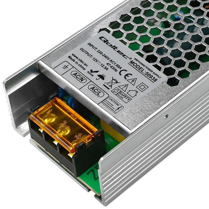 Qoltec Zasilacz Impulsowy Do LED | 150W | 12V | 12.5A | Slim