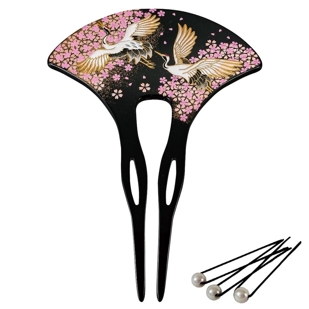 Dento Honpo Lacquerware Kanzashi with Three Yamanaka Lacquerware Kanzashi Perfect for formal kimono and traditional Japanese Available in a variety of