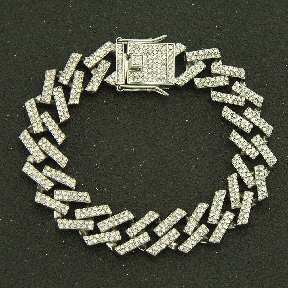 15MM Paved Rhinestones Prong Cuban Link Chain Bracelet for Men Women Bling Iced Out Cuban Bracelet Hip Hop Rapper Jewelry Gift