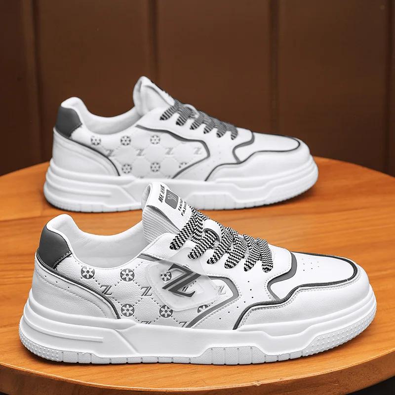 New Shoes for Men Genuine Leather Casual Shoes Street Trend Flat Skateboard Shoes Youth Cool Cow Leather Sneakers