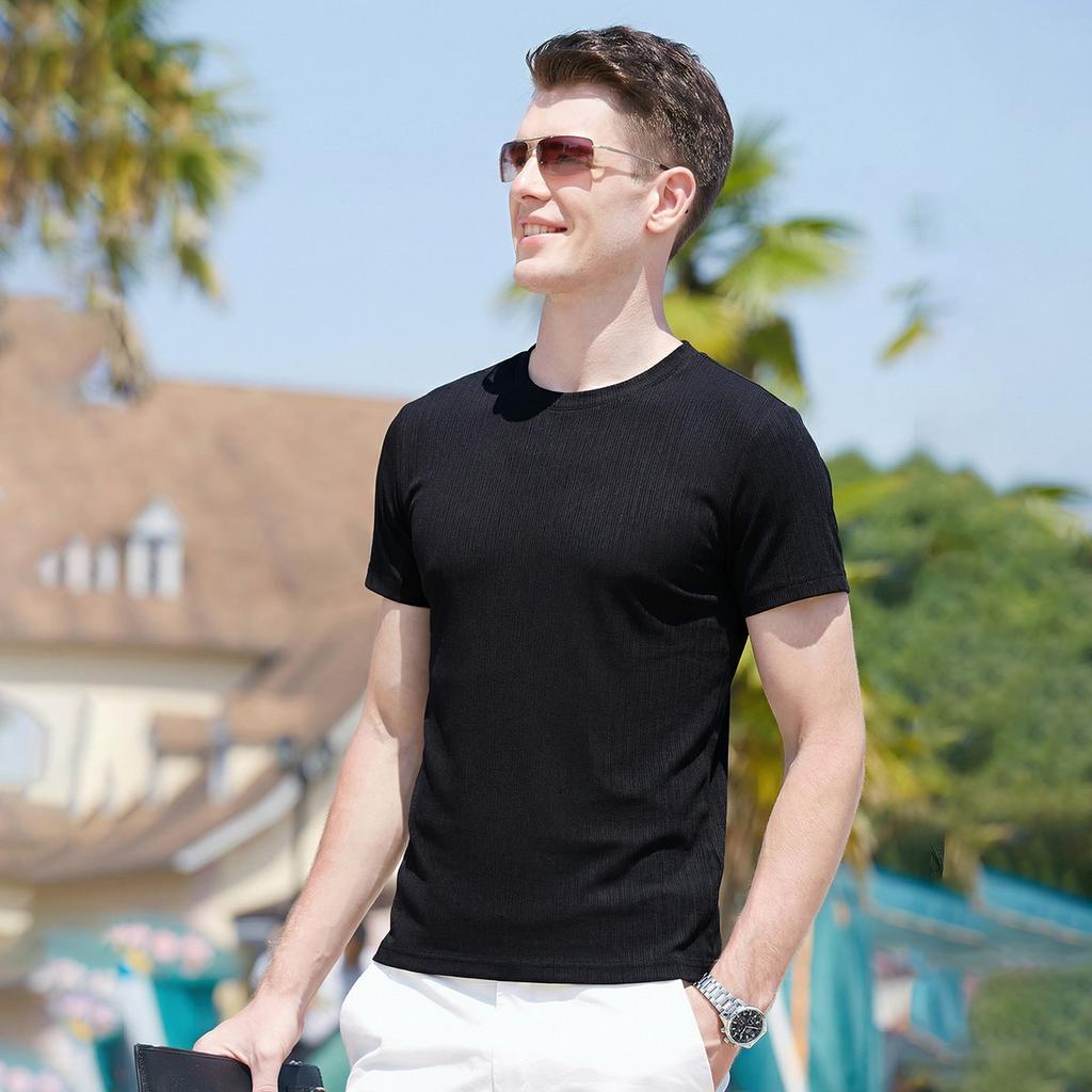 Bamboo knot texture and elasticity are easy to maintain. Heavy duty long staple cotton summer men's round neck short sleeved T-shirt is breathable