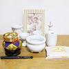 Personal memorial altar and Buddhist altar fittings, Memorial Workshop Hibiki, 10-piece set including photo frame, bell, dark brown base, white (white