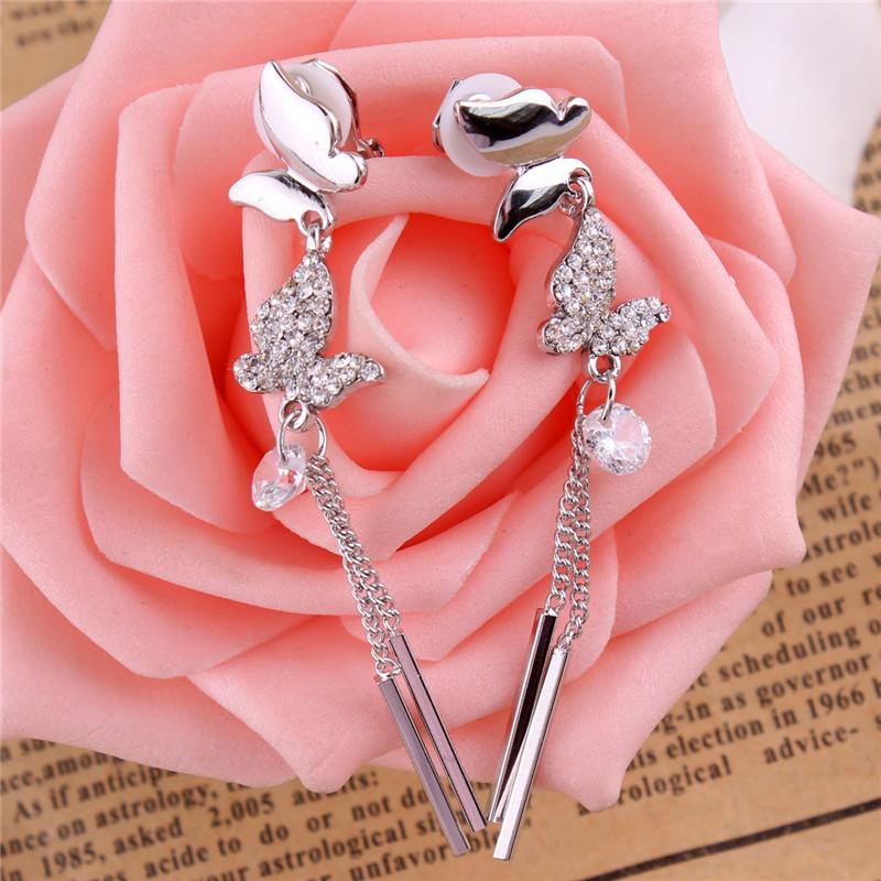 

Серьги-клипсы в виде бабочки в стиле Грейс Джун с длинными стержнями и кисточками без пирсинга для женщин, свадебные серьги-клипсы со стразами Cz