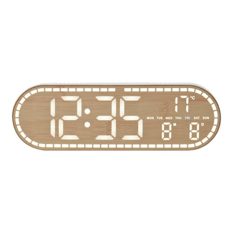 GH8053 LED Wood Grain Wall Clock: Multi-functional, Stand or Hang