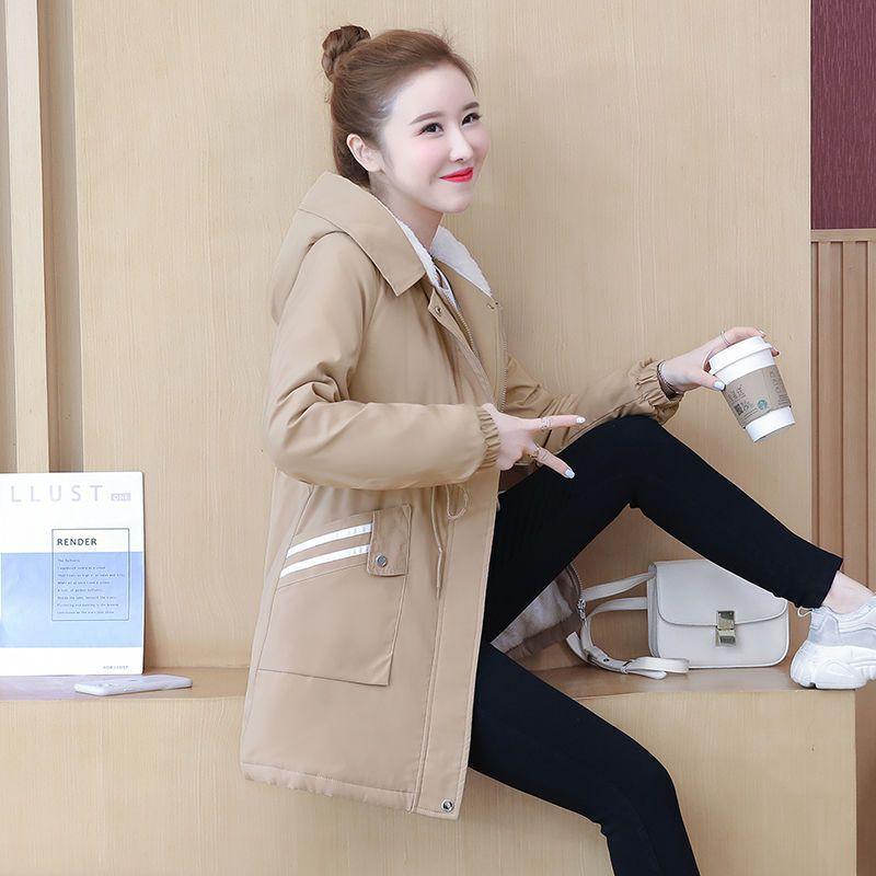 Trench Coat Spesso in Pile Autunno e Inverno Nuovo Sottile e Magro Medio e Lungo con Cappuccio Ampio Cappotto