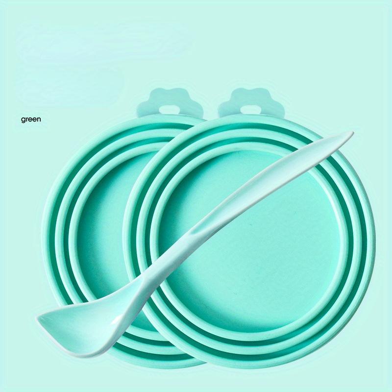 

2pcs Sealed Silicone Pet Food Container Lid with Spoon Lid Lock and Built-In Spoon Slot - Turquoise, Easy-to-Open Sealed Design зелёный