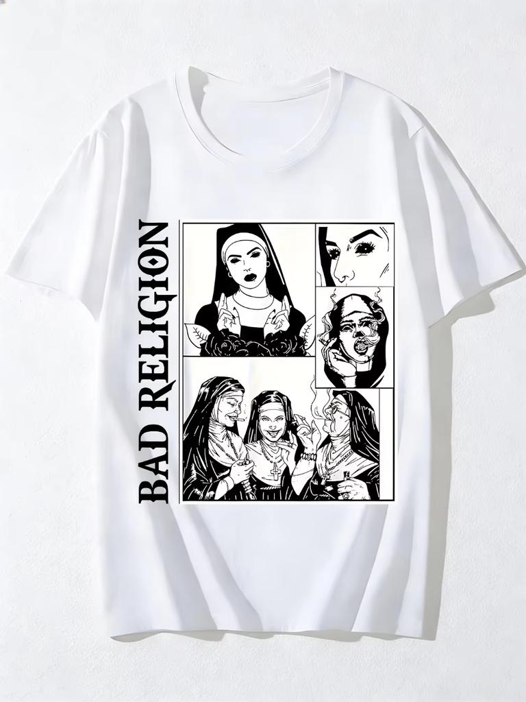 Bad Graphic Print Glossy Finish Short Sleeve Casual Evening Wear Machine Washable AllSeason Comfort Fit Unisexs TShirt