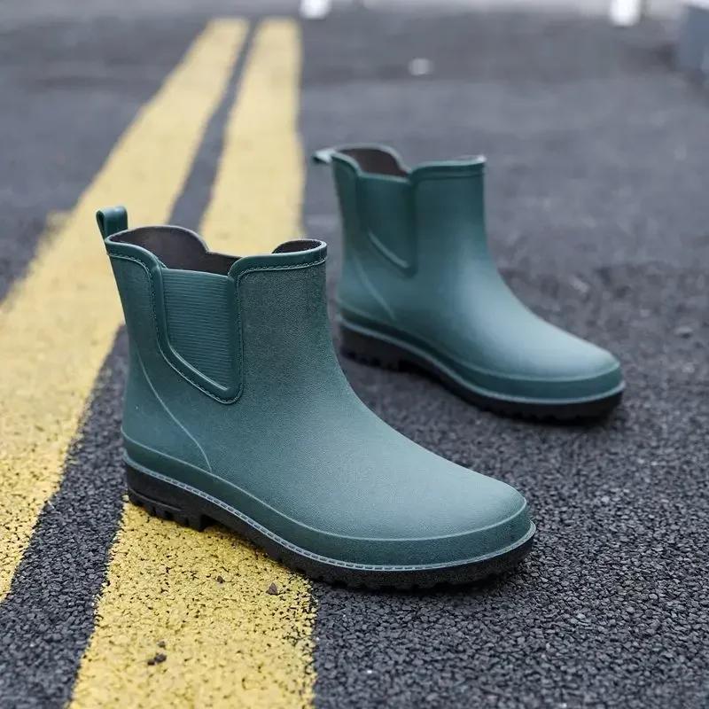 Man Shoes Wear-resistant Non-slip Rain Boots for Men Wellies Loafers Without Lacing Comfortable Low-heel Mud Gum 2024 Rubber New