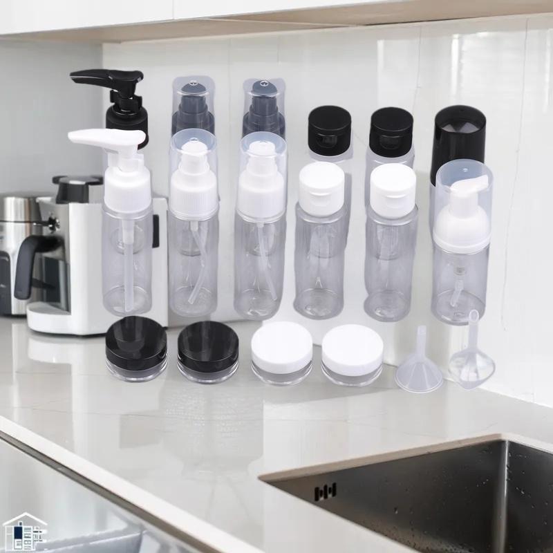 Set de 11 buc/Set Sticle de Călătorie – Recipiente moi PET reîncărcabile pentru loțiune, șampon și articole de toaletă lichide